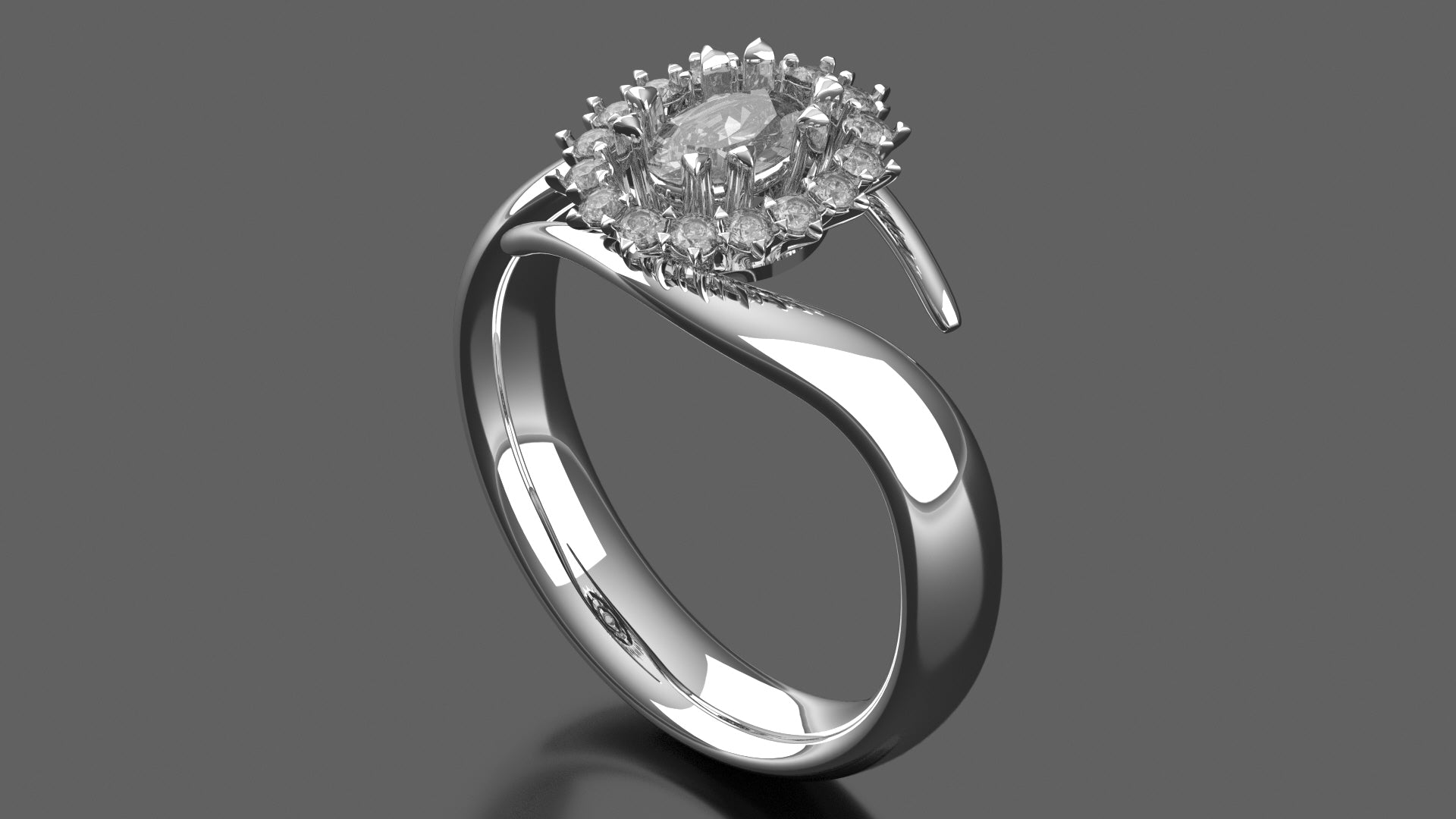 Bague Marquise avec entourage