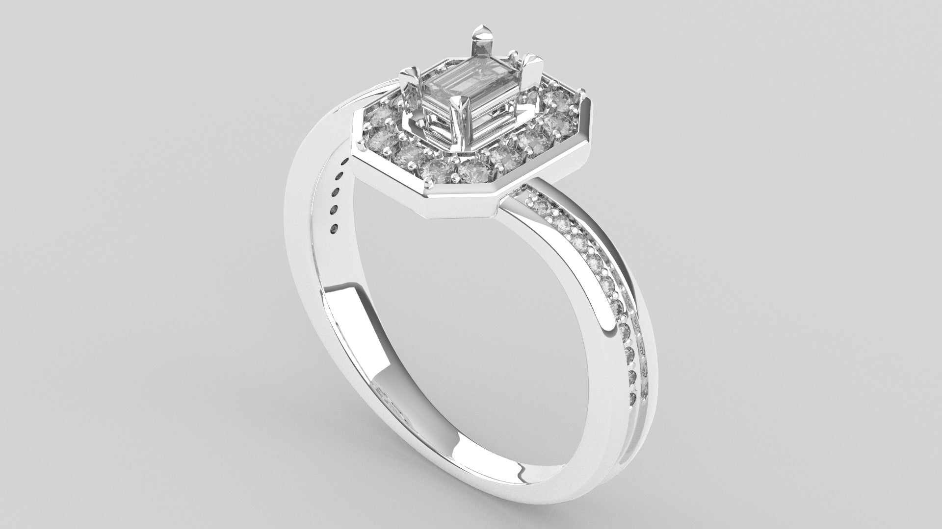 Bague Taille Émeraude Pavée